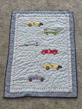 Pottery Barn Kids Racing Cars Quilt Crib Quilt - Yellow, Red, Green, Blue